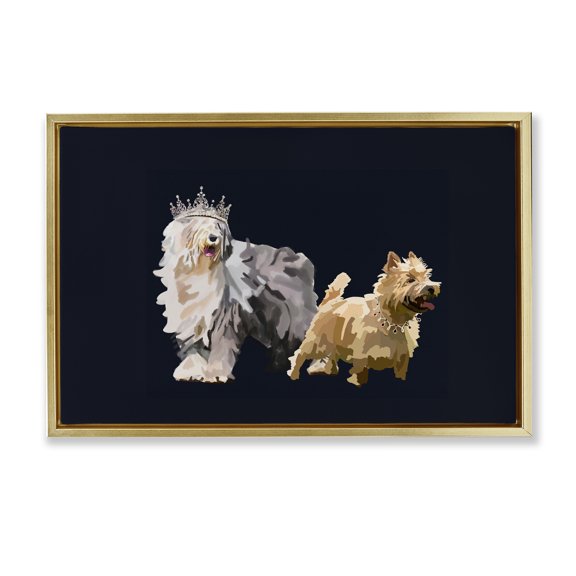 Stupell Industries Dog Duo with Crowns Animals & Insects Painting Gold Floater Framed Canvas Art Print Wall Art, 25 x 17
