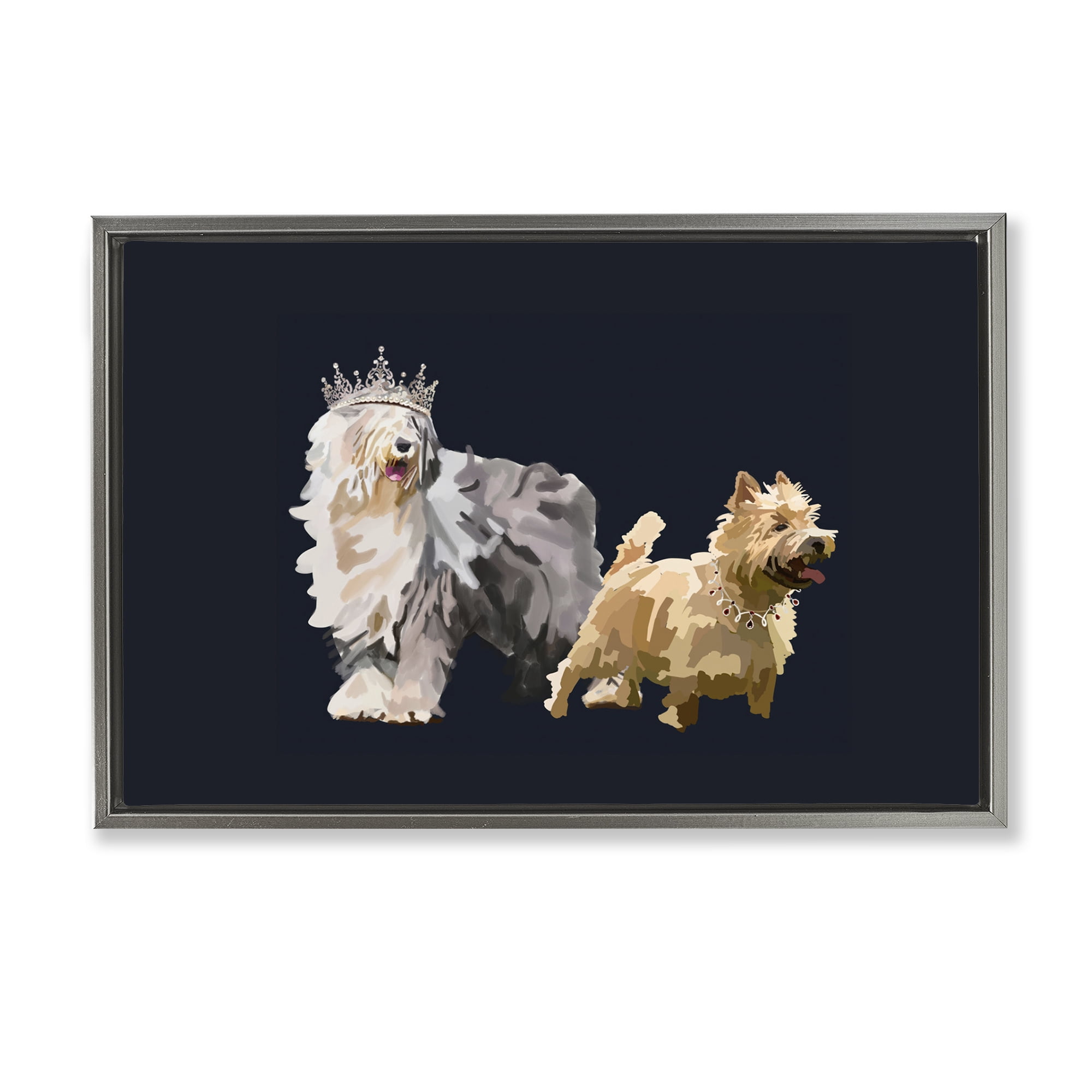 Stupell Industries Dog Duo with Crowns Animals & Insects Painting Gray Floater Framed Canvas Art Print Wall Art, 31 x 21
