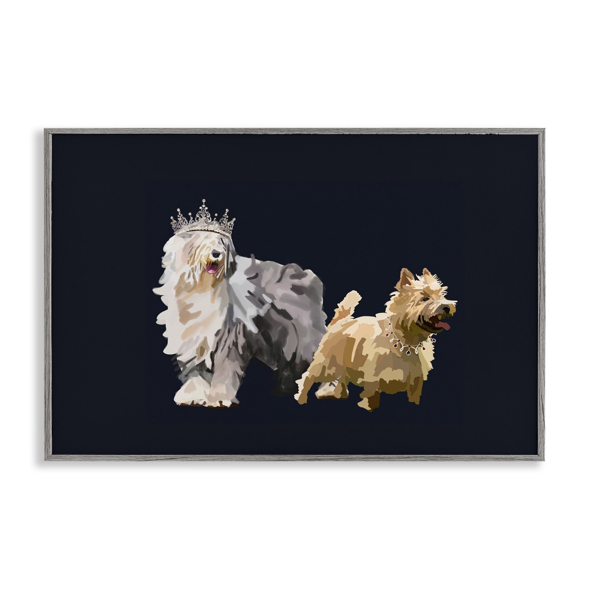 Stupell Industries Dog Duo with Crowns Animals & Insects Painting Gray Framed Art Print Wall Art, 30 x 20