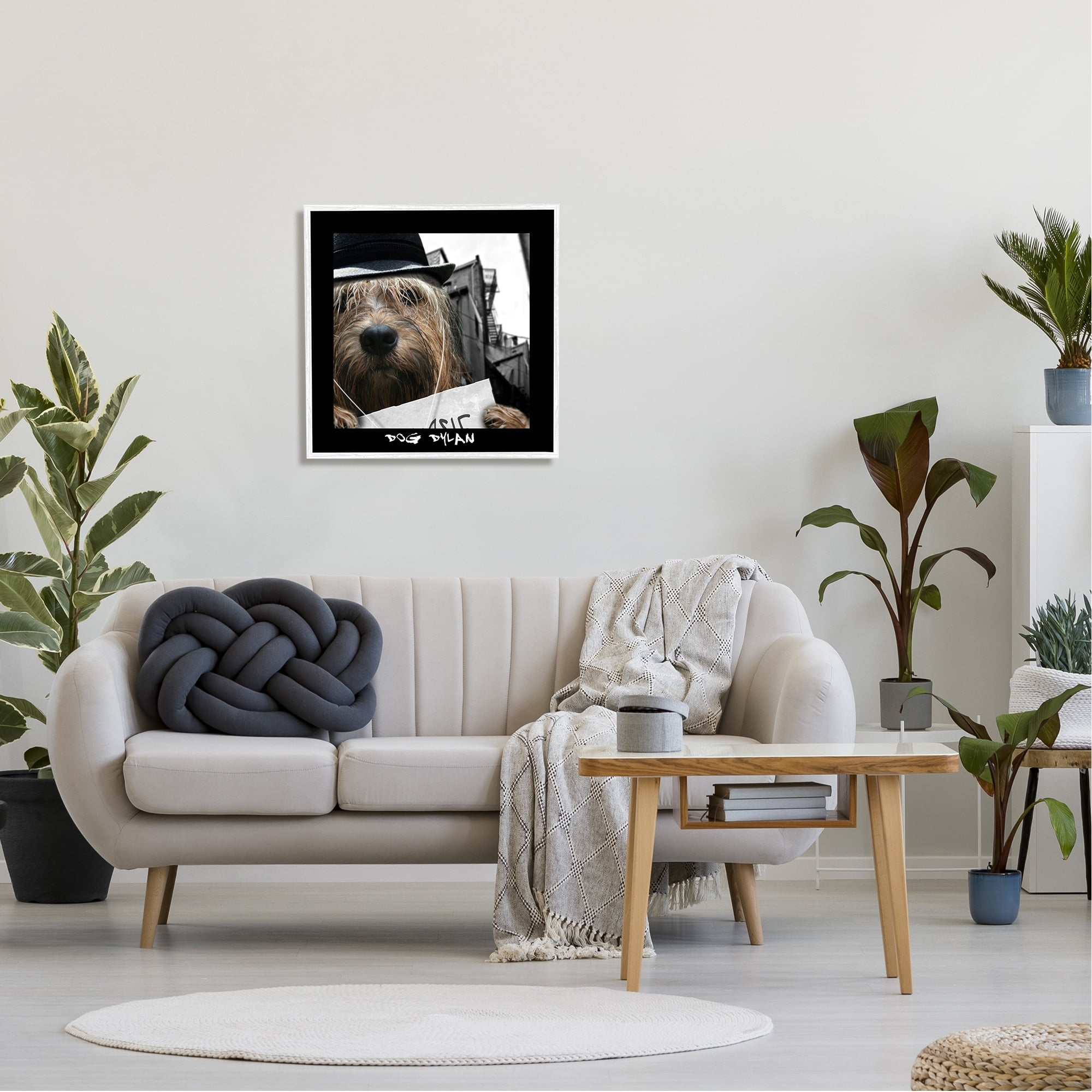 Stupell Industries Dog Dylan Funny Musician Wearing Hat Cityscape Photograph White Framed Art Print Wall Art, Design by Noah Bay