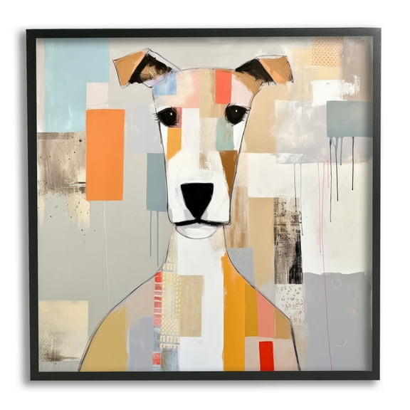 Stupell Industries Dog Face Abstract Collage Animals & Insects Painting Black Framed Art Print Wall Art, 12 x 12