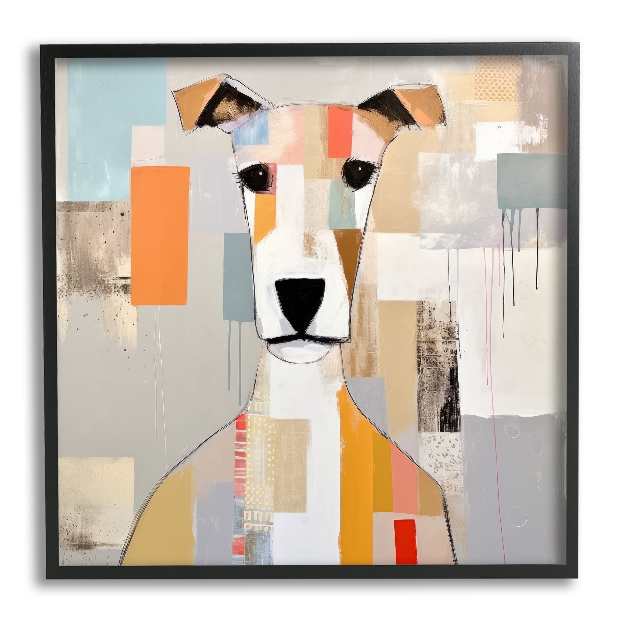 Stupell Industries Dog Face Abstract Collage Animals & Insects Painting Black Framed Art Print Wall Art, 17 x 17