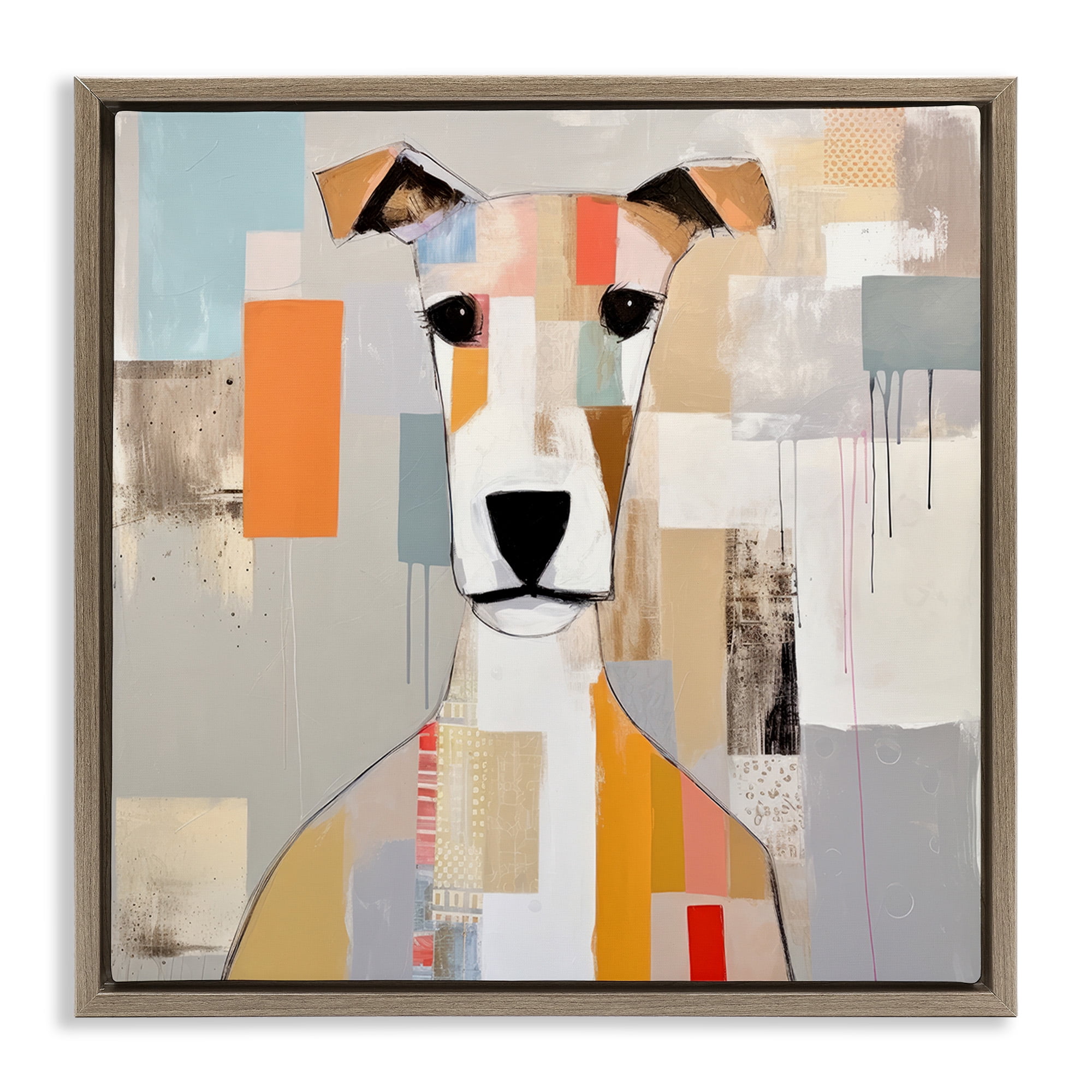 Stupell Industries Dog Face Abstract Collage Animals & Insects Painting Brown Floater Framed Canvas Art Print Wall Art, 18 x 18