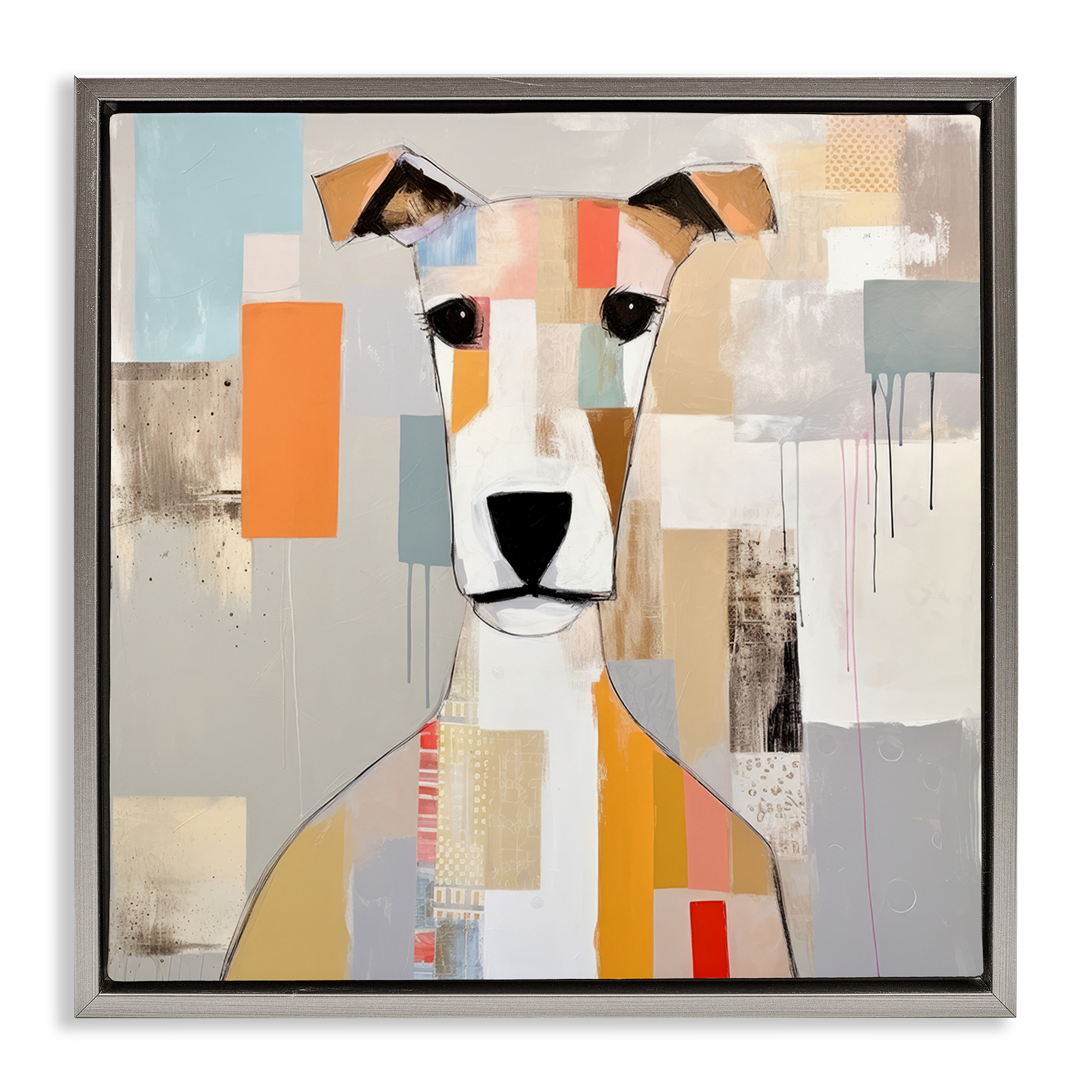 Stupell Industries Dog Face Abstract Collage Animals & Insects Painting Gray Floater Framed Canvas Art Print Wall Art, 25 x 25