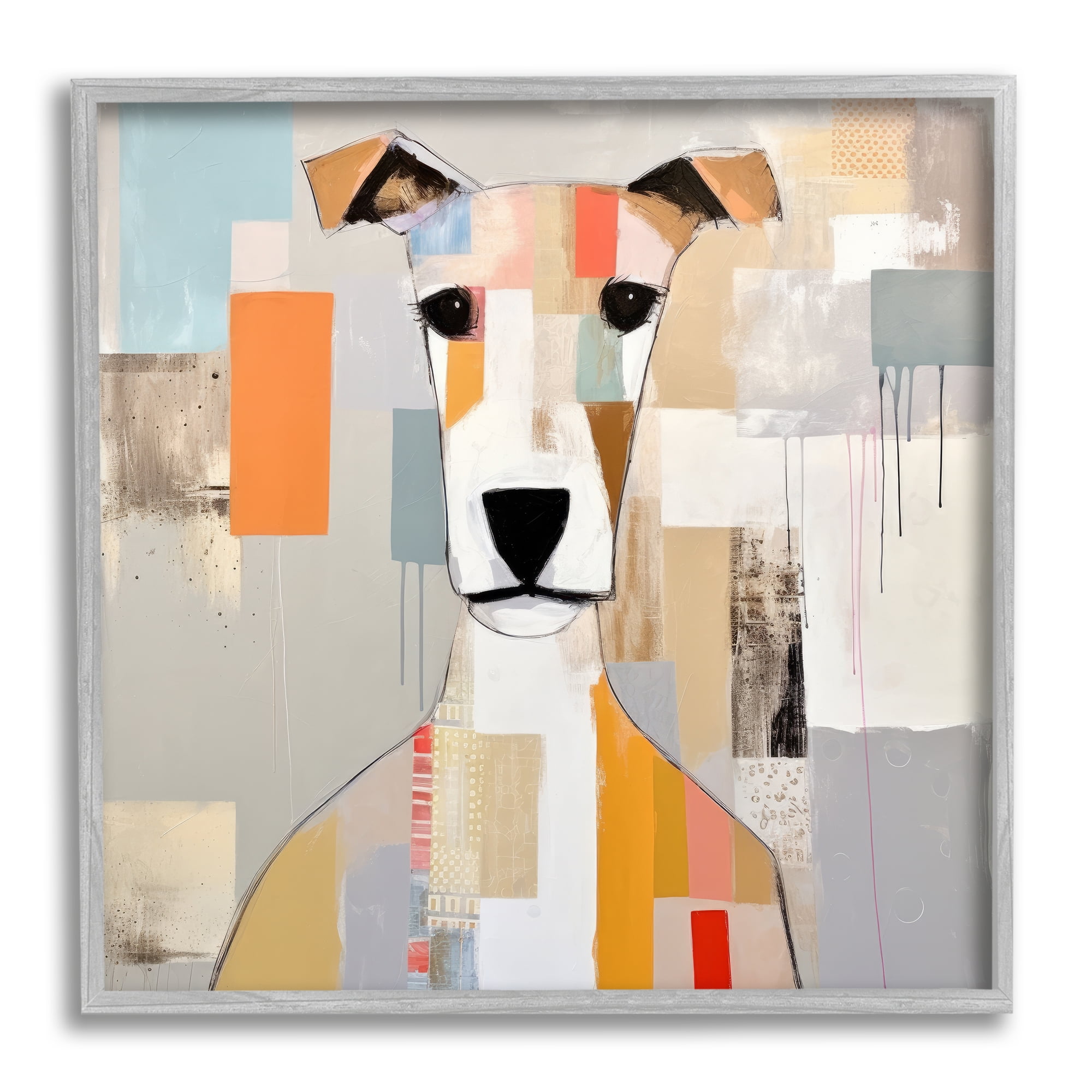 Stupell Industries Dog Face Abstract Collage Animals & Insects Painting Gray Framed Art Print Wall Art, 17 x 17