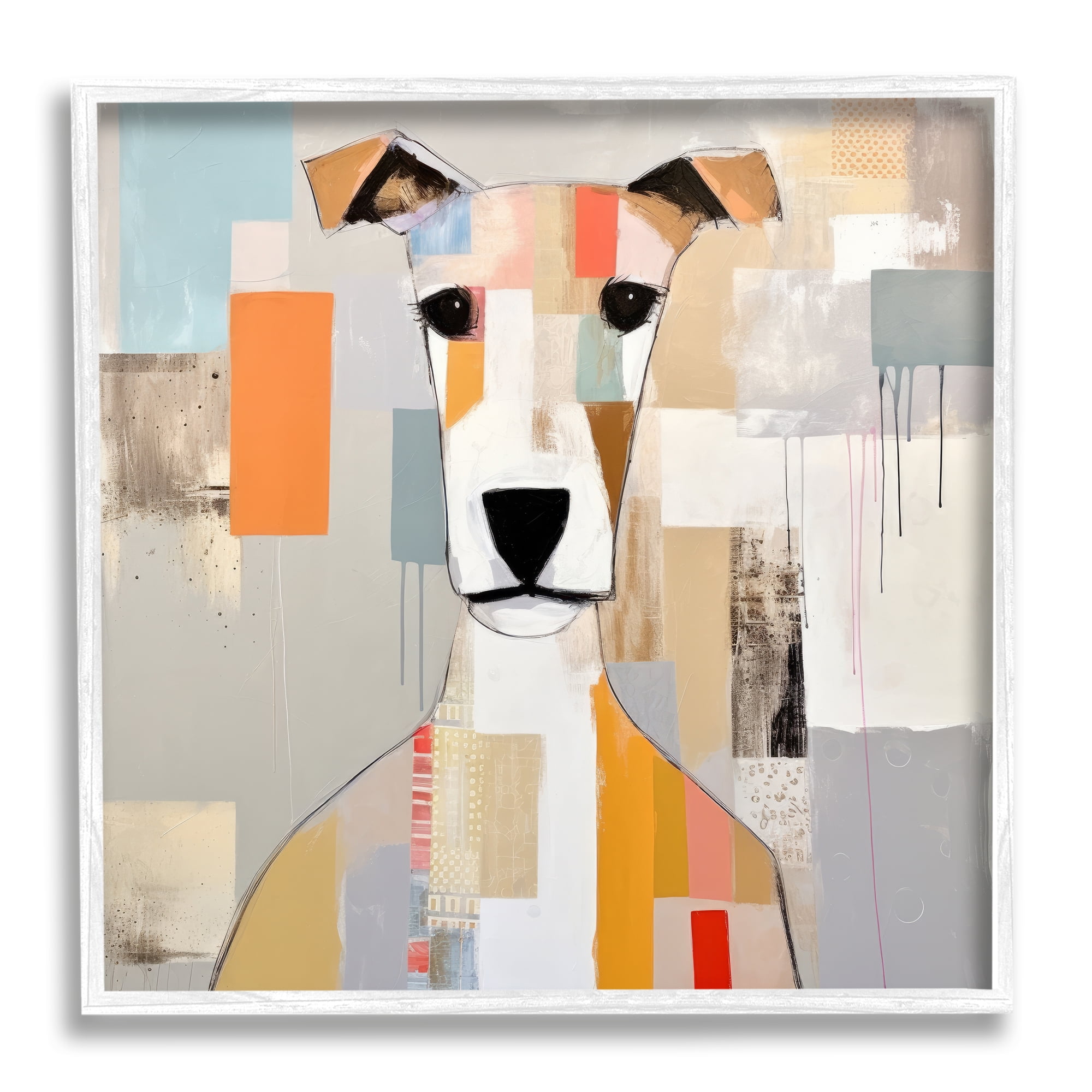 Stupell Industries Dog Face Abstract Collage Animals & Insects Painting White Framed Art Print Wall Art, 17 x 17