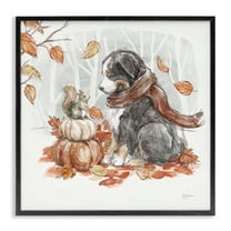Stupell Industries Dog & Fall Pumpkins Holiday Painting Black Framed Art Prints Wall Art, 12 x 12