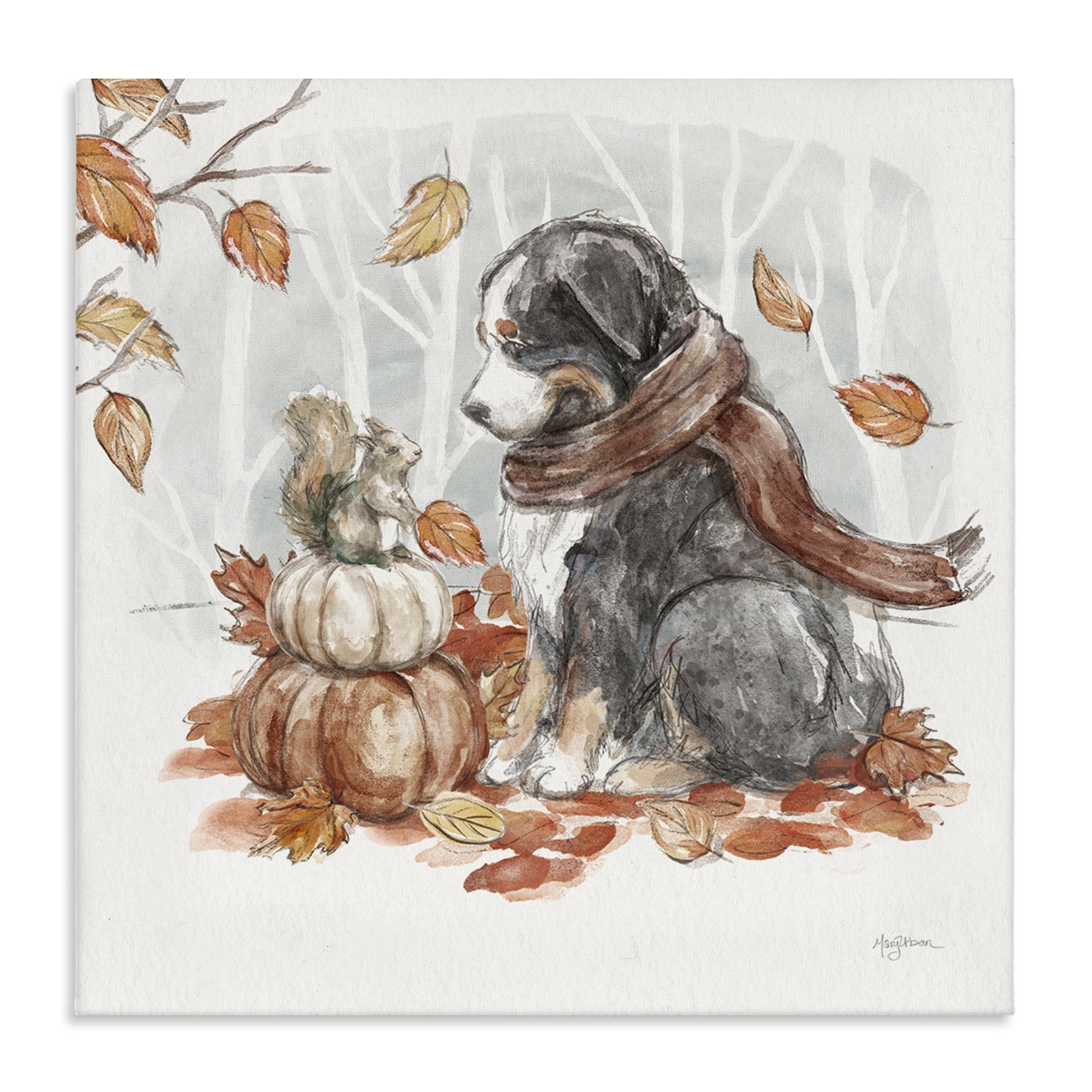 Stupell Industries Dog & Fall Pumpkins Holiday Painting Gallery Wrapped Canvas Art Prints Wall Art, 36 x 36