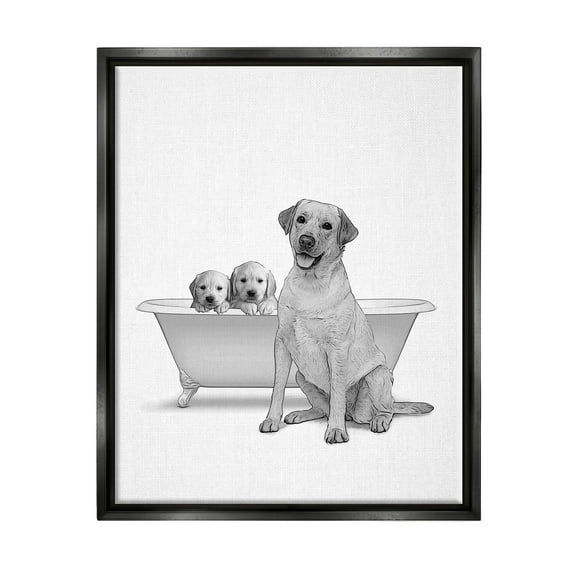 Stupell Industries Dog Family Bathroom Animals Animals & Insects Painting Black Floater Framed Art Print Wall Art