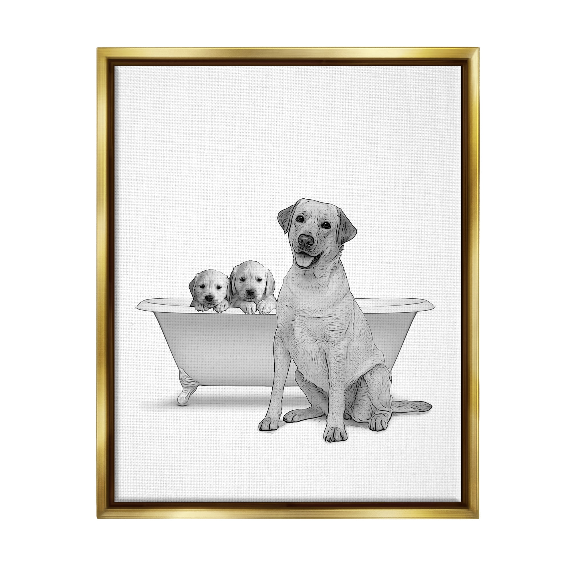Stupell Industries Dog Family Bathroom Animals Animals & Insects Painting Gold Floater Framed Art Print Wall Art