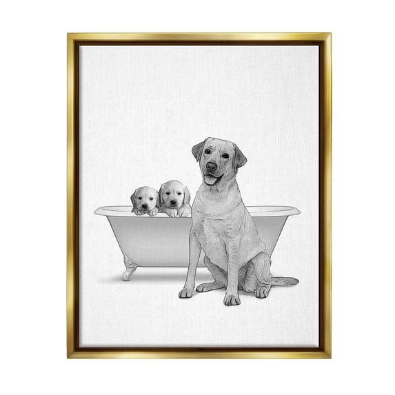 Stupell Industries Dog Family Bathroom Animals Animals & Insects Painting Gold Floater Framed Art Print Wall Art