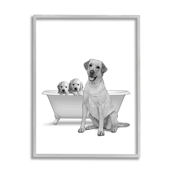 Stupell Industries Dog Family Bathroom Animals Animals & Insects Painting Gray Framed Art Print Wall Art