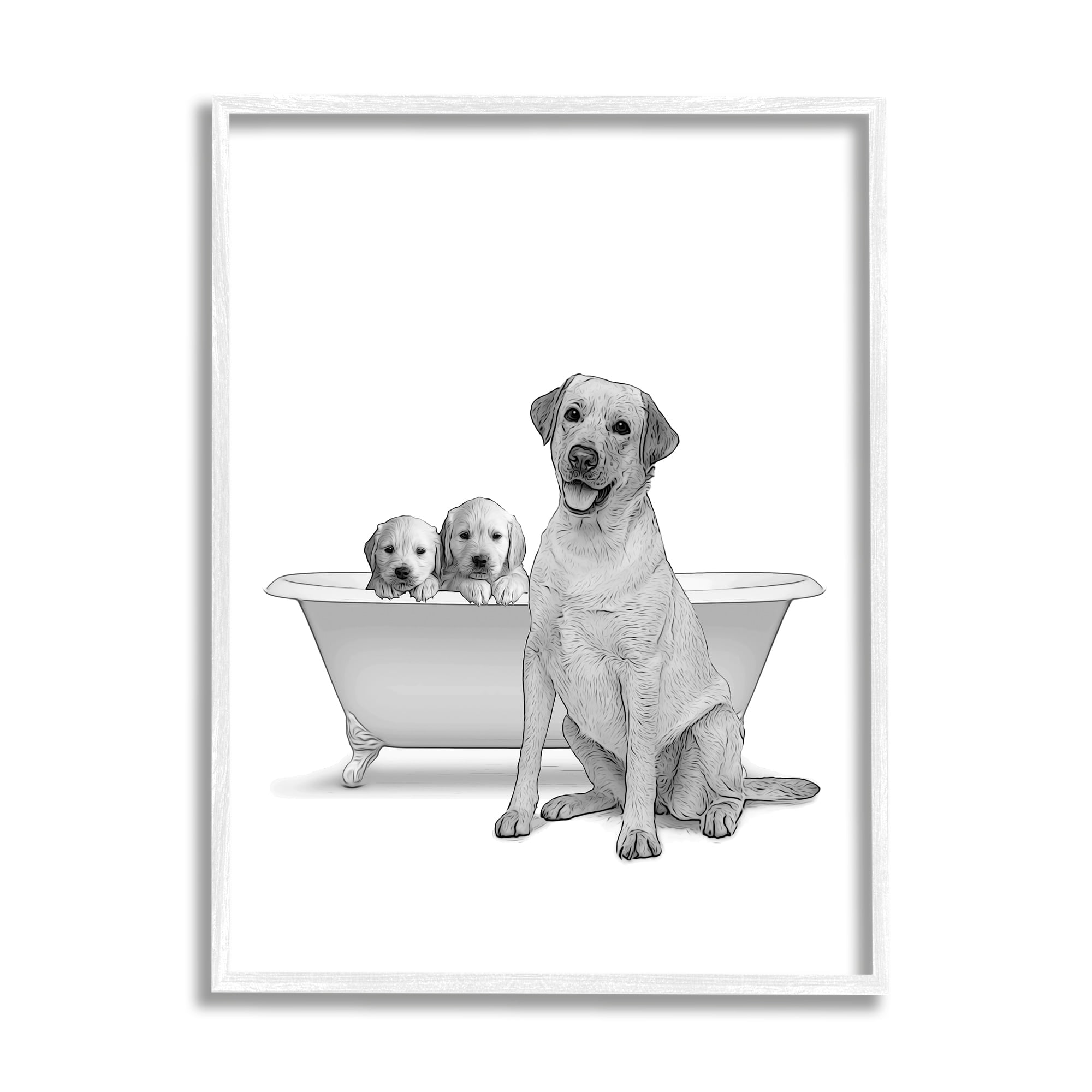 Stupell Industries Dog Family Bathroom Animals Animals & Insects Painting White Framed Art Print Wall Art