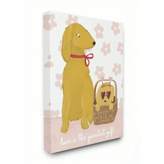 Stupell Industries Dog Family Love Pink Yellow Pet Design Paintings Gallery-Wrapped Canvas Print Wall Art, 24x30, by Cindy Willingham