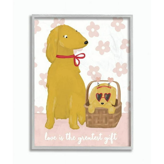 Stupell Industries Dog Family Love Pink Yellow Pet Design Paintings Gray Framed Art Print Wall Art, 16x20, by Cindy Willingham