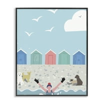Stupell Industries Dog Friends on Beach Nautical & Beach Painting Black Framed Art Print Wall Art, 11 x 14