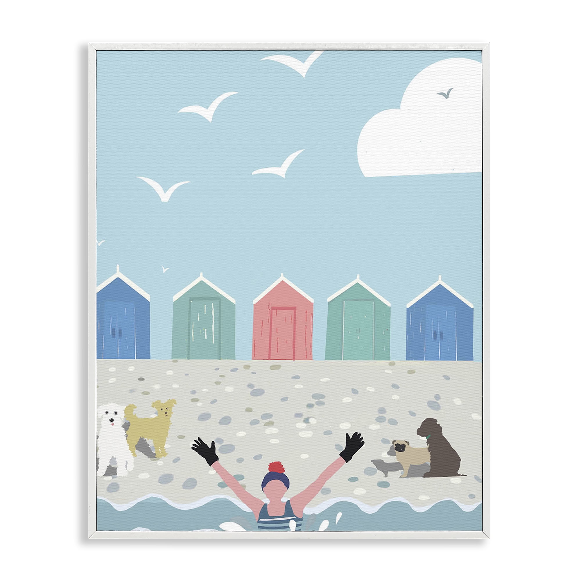 Stupell Industries Dog Friends on Beach Nautical & Beach Painting White Framed Art Print Wall Art, 16 x 20