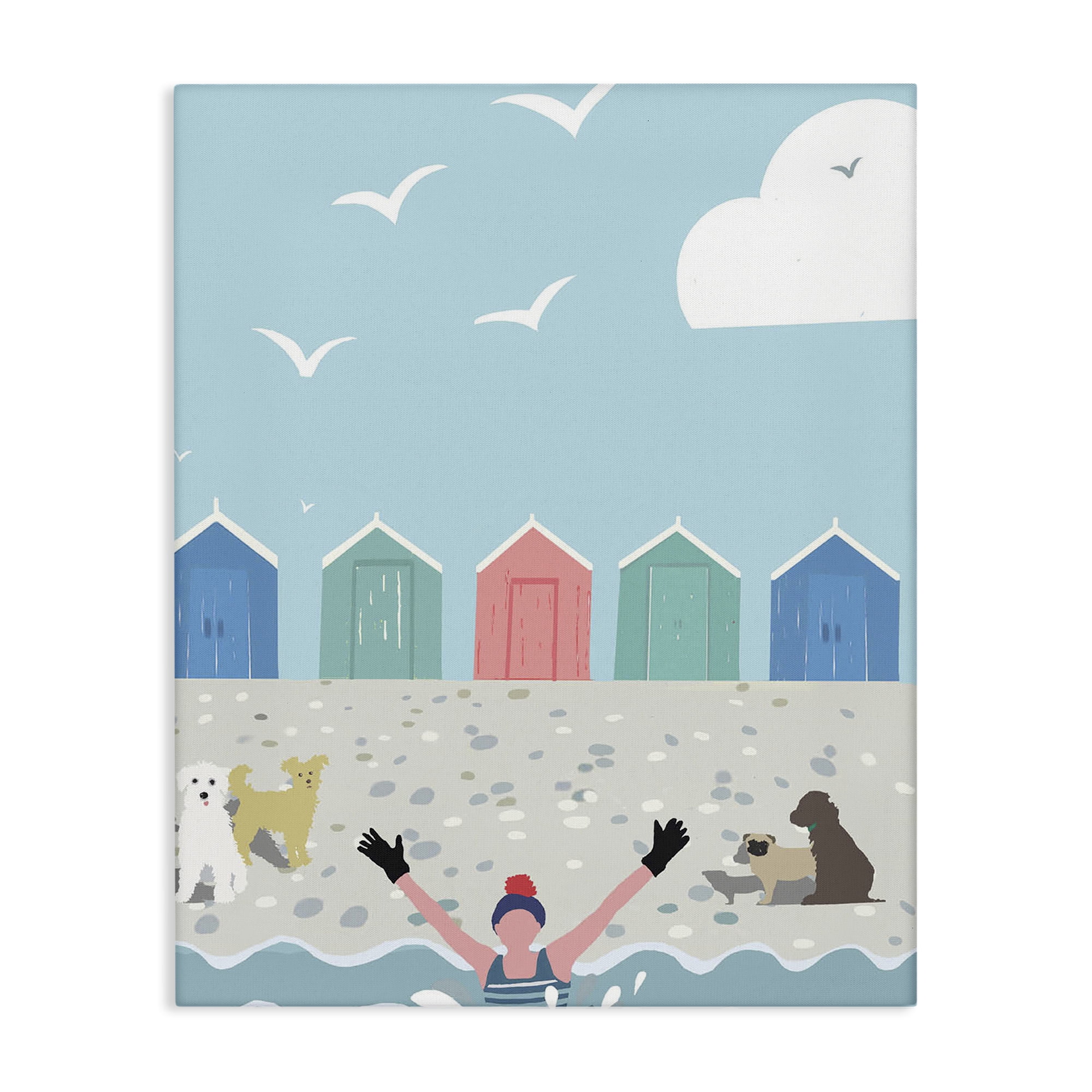 Stupell Industries Dog Friends on Beach Nautical & Beach Painting Wrapped Canvas Art Print Wall Art, 24 x 30