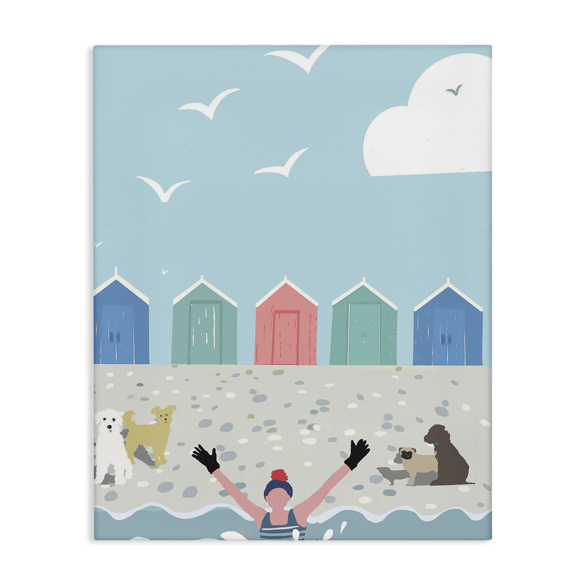 Stupell Industries Dog Friends on Beach Nautical & Beach Painting Wrapped Canvas Art Print Wall Art, 36 x 48