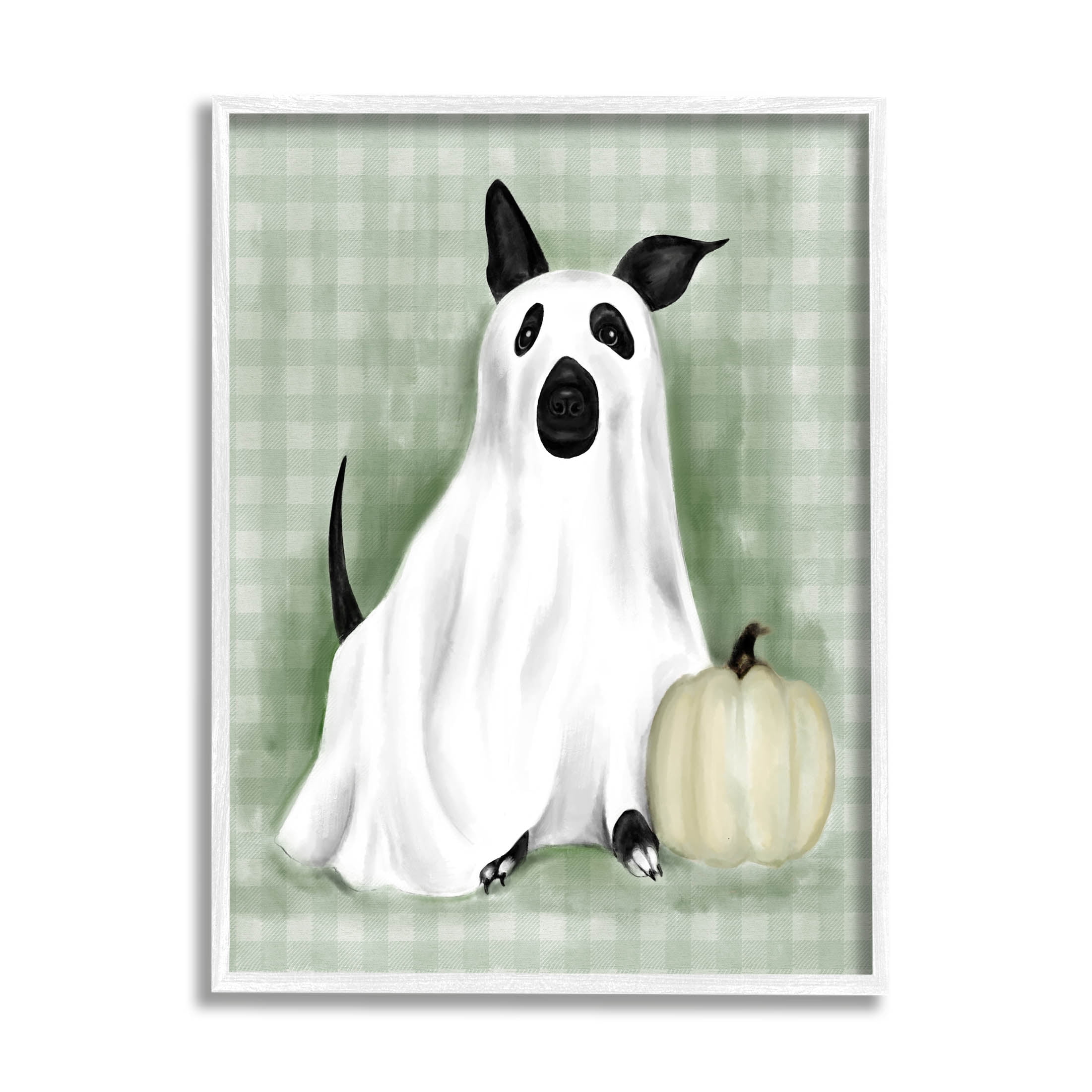 Stupell Industries Dog Ghost Halloween Costume Graphic Art White Framed Art Print Wall Art, Design by Lil' Rue