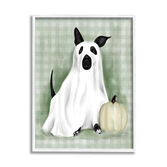 Stupell Industries Dog Ghost Halloween Costume Graphic Art White Framed Art Print Wall Art, Design by Lil' Rue