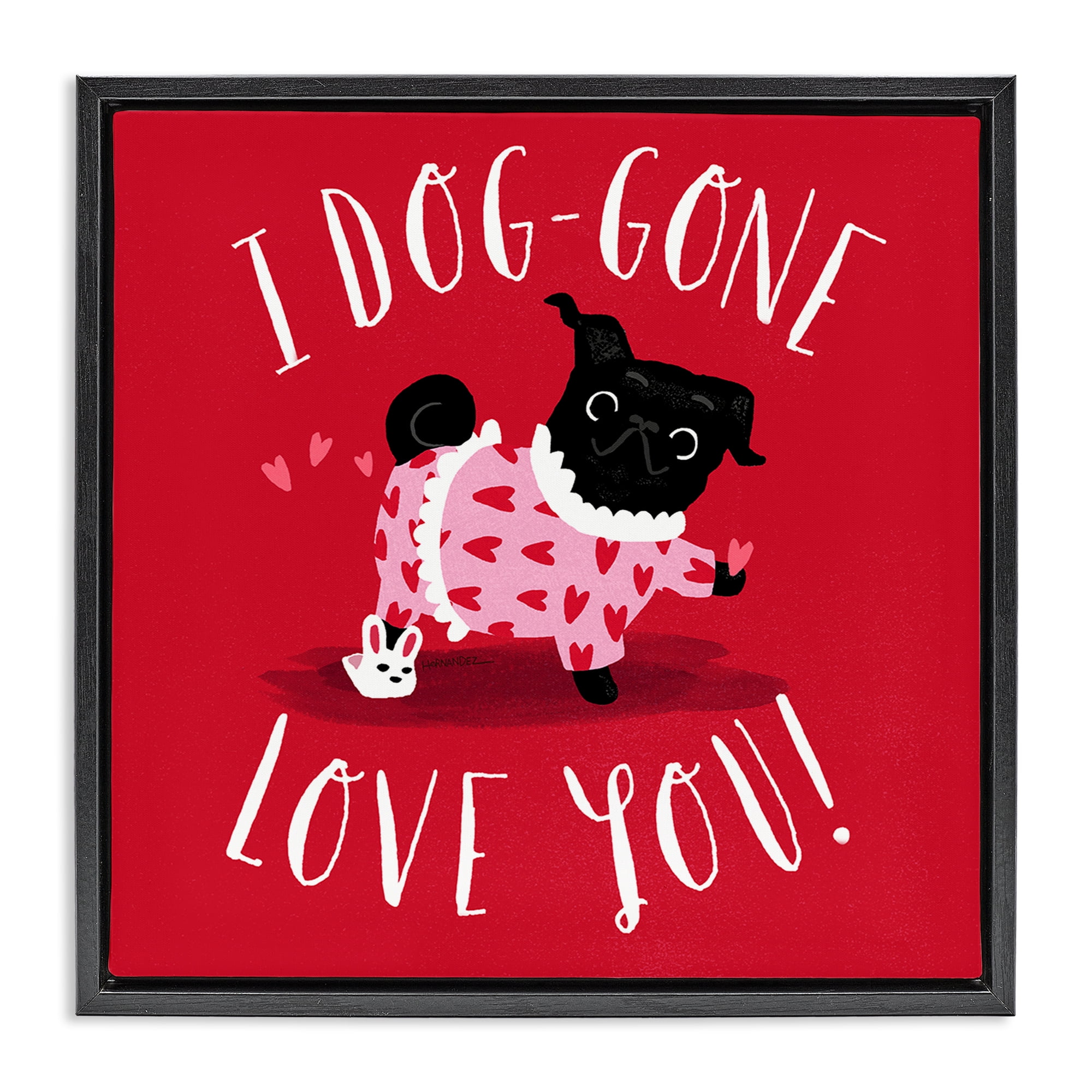 Stupell Industries Dog-Gone Love You Animals Painting Black Floater Framed Canvas Art Print Wall Art, 25 x 25