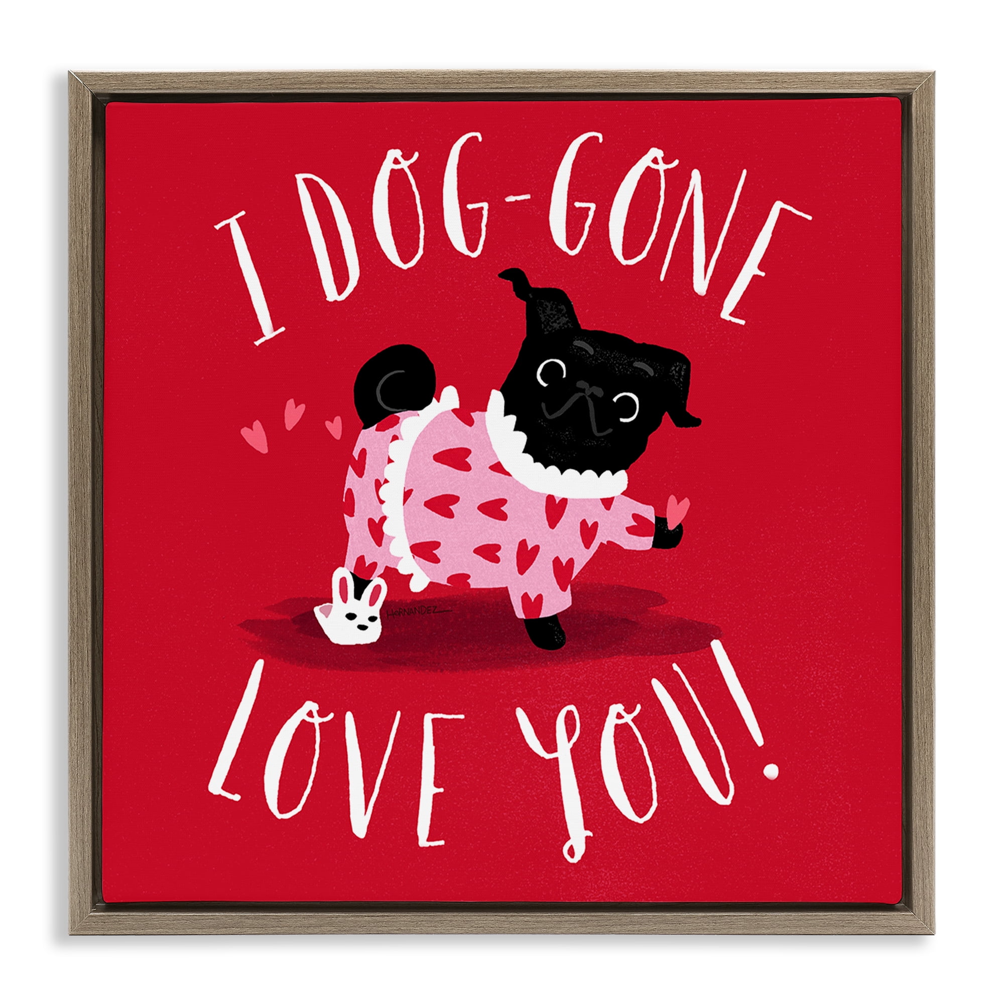 Stupell Industries Dog-Gone Love You Animals Painting Brown Floater Framed Canvas Art Print Wall Art, 18 x 18
