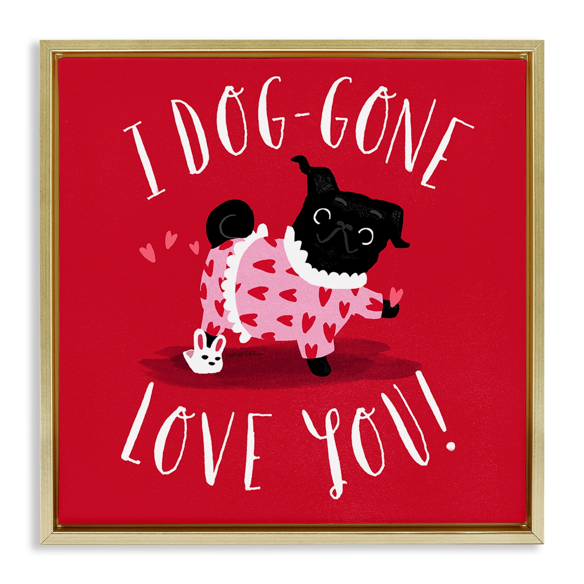 Stupell Industries Dog-Gone Love You Animals Painting Gold Floater Framed Canvas Art Print Wall Art, 25 x 25
