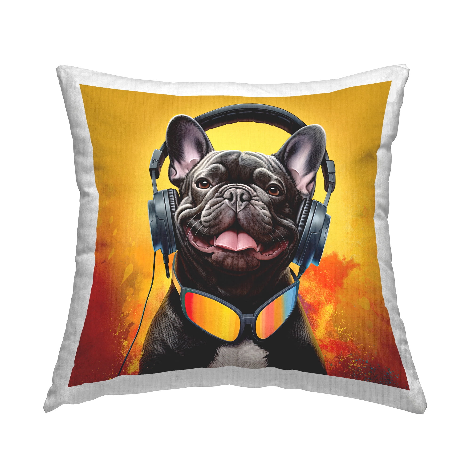 Stupell Industries Dog & Headphones Portrait Decorative Printed Throw Pillow Design by Jim Baldwin