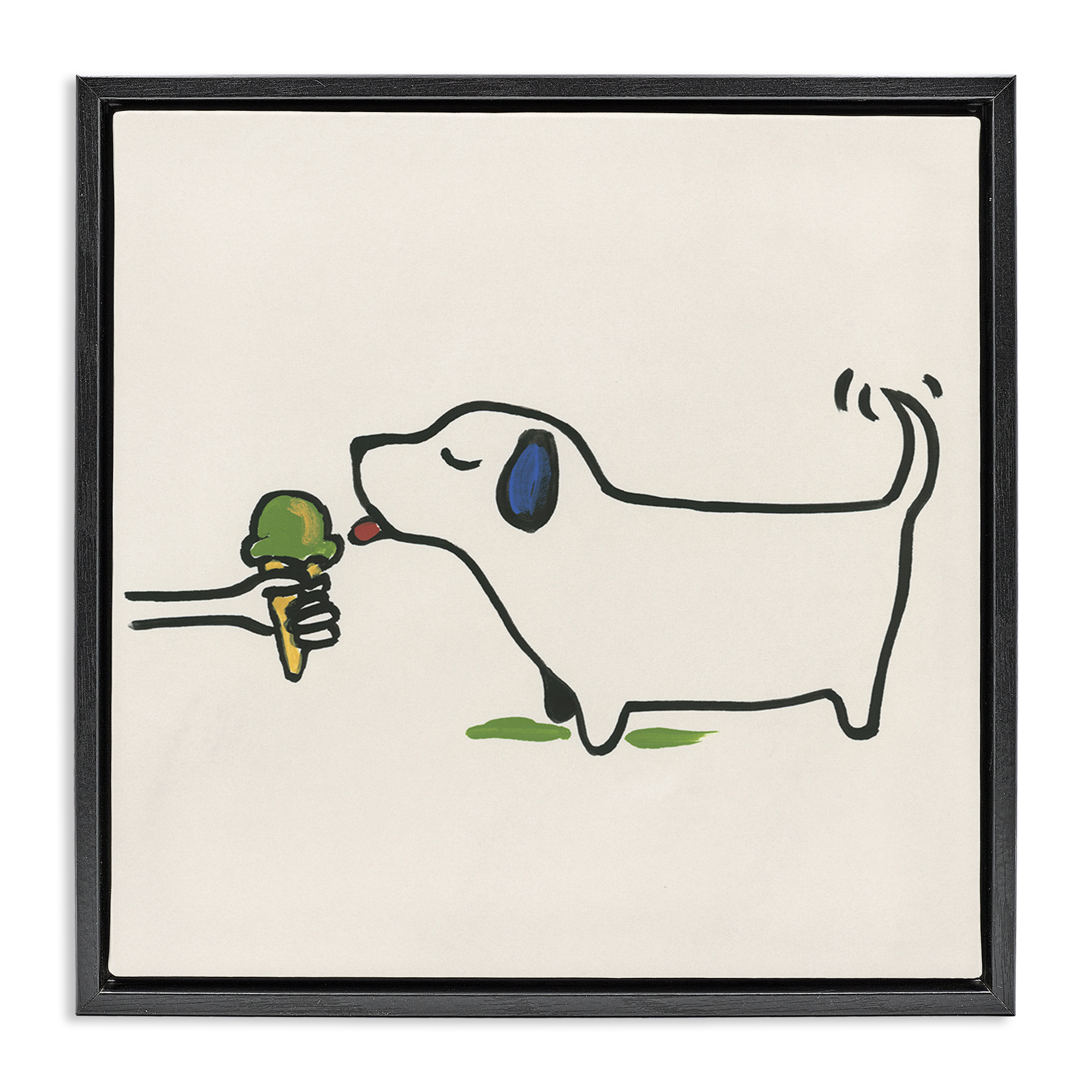 Stupell Industries Dog & Ice Cream Food & Beverage Painting Black Floater Framed Canvas Art Print Wall Art, 18 x 18