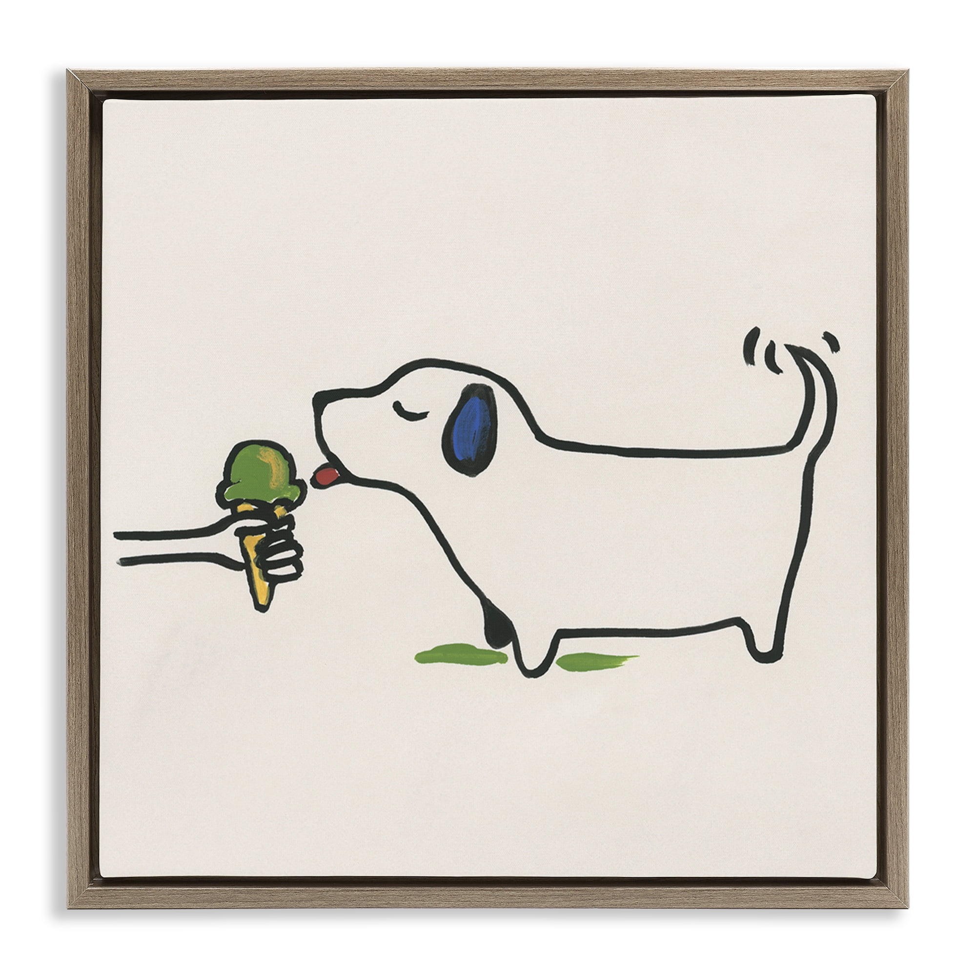 Stupell Industries Dog & Ice Cream Food & Beverage Painting Brown Floater Framed Canvas Art Print Wall Art, 18 x 18