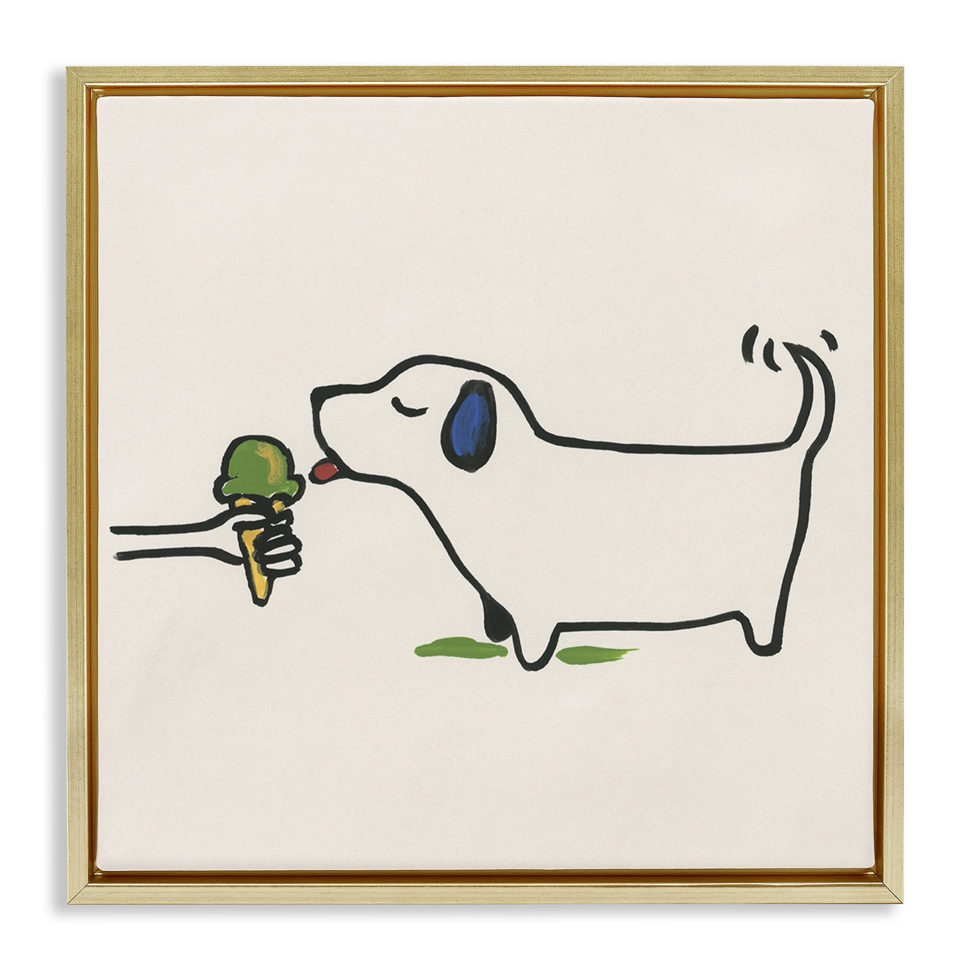 Stupell Industries Dog & Ice Cream Food & Beverage Painting Gold Floater Framed Canvas Art Print Wall Art, 18 x 18