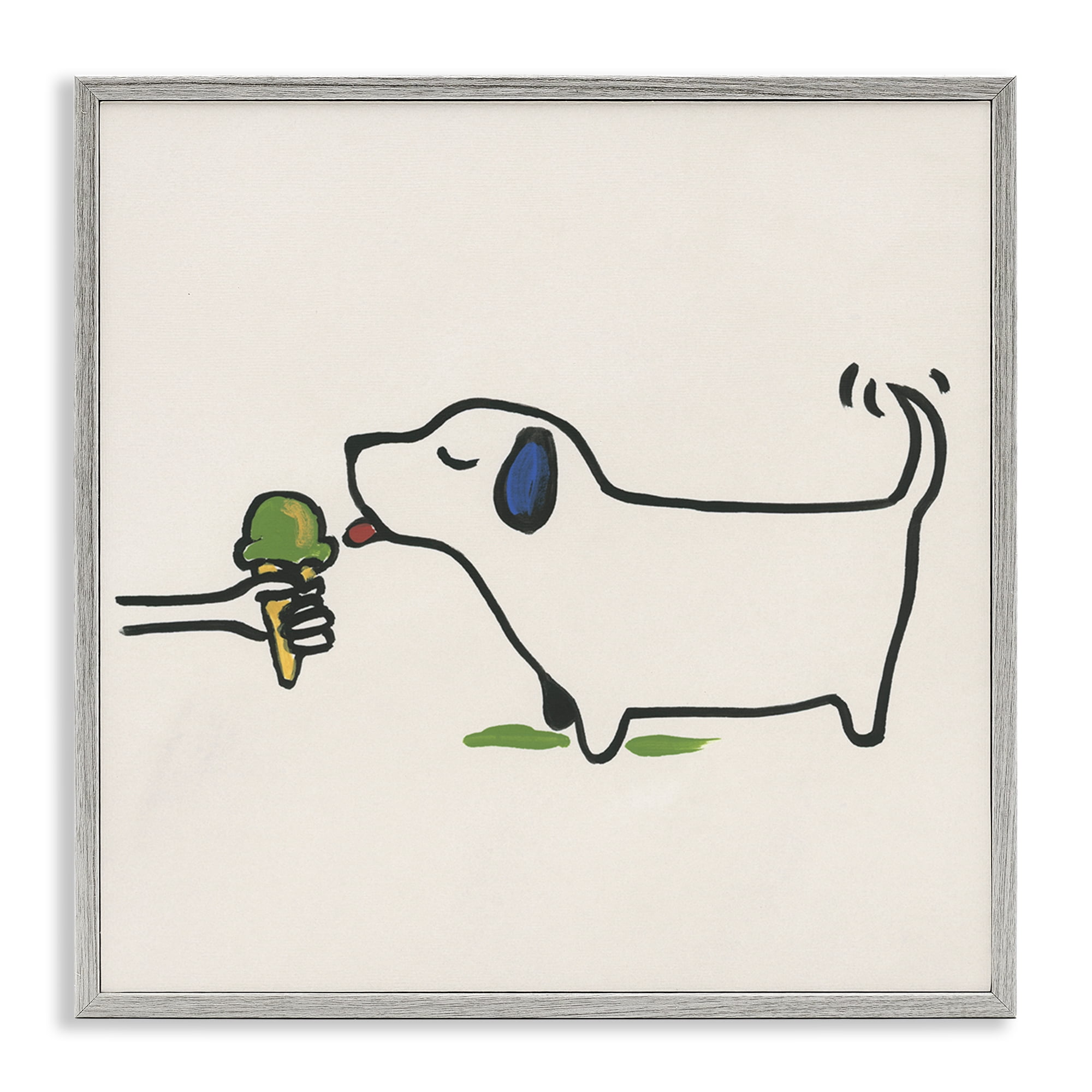 Stupell Industries Dog & Ice Cream Food & Beverage Painting Gray Framed Art Print Wall Art, 12 x 12