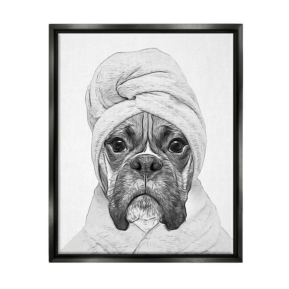 Stupell Industries Dog In Bathrobe Funny Pet Animals & Insects Painting Black Floater Framed Art Print Wall Art