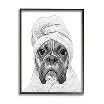 Stupell Industries Dog In Bathrobe Funny Pet Animals & Insects Painting Black Framed Art Print Wall Art