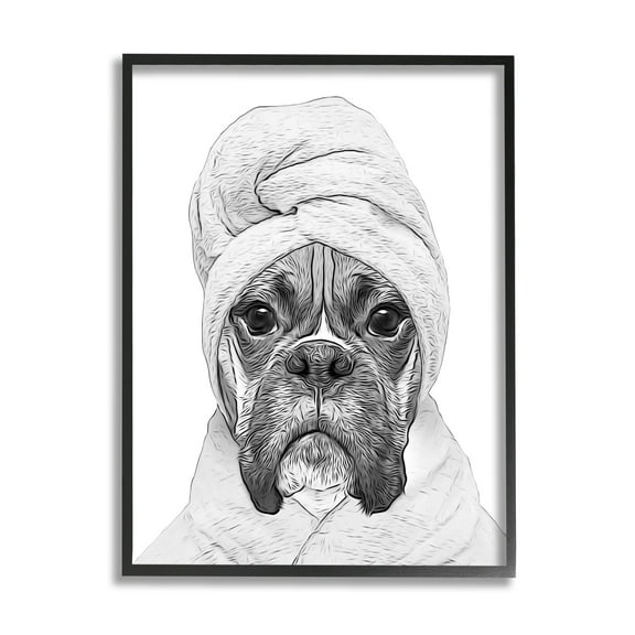Stupell Industries Dog In Bathrobe Funny Pet Animals & Insects Painting Black Framed Art Print Wall Art