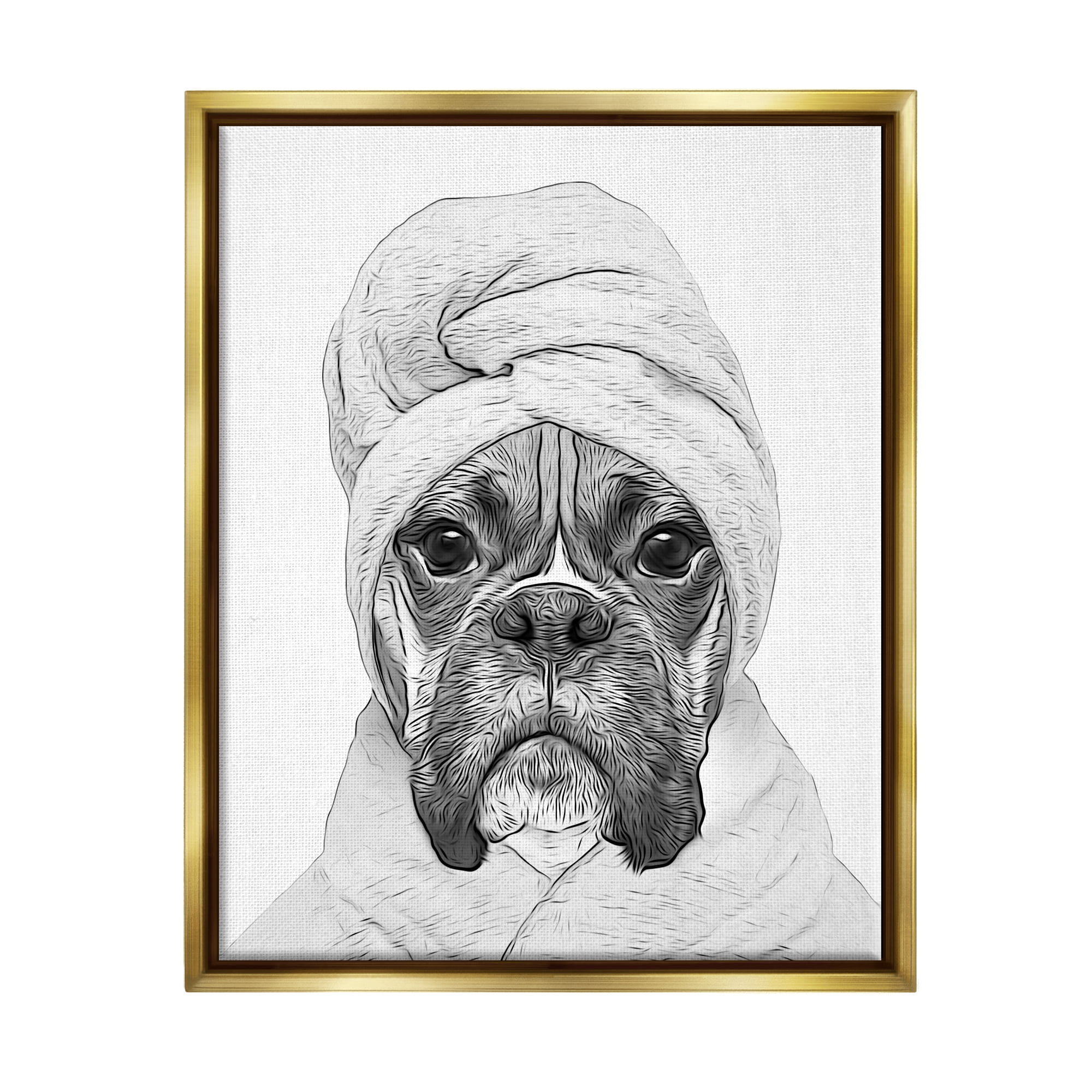Stupell Industries Dog In Bathrobe Funny Pet Animals & Insects Painting Gold Floater Framed Art Print Wall Art