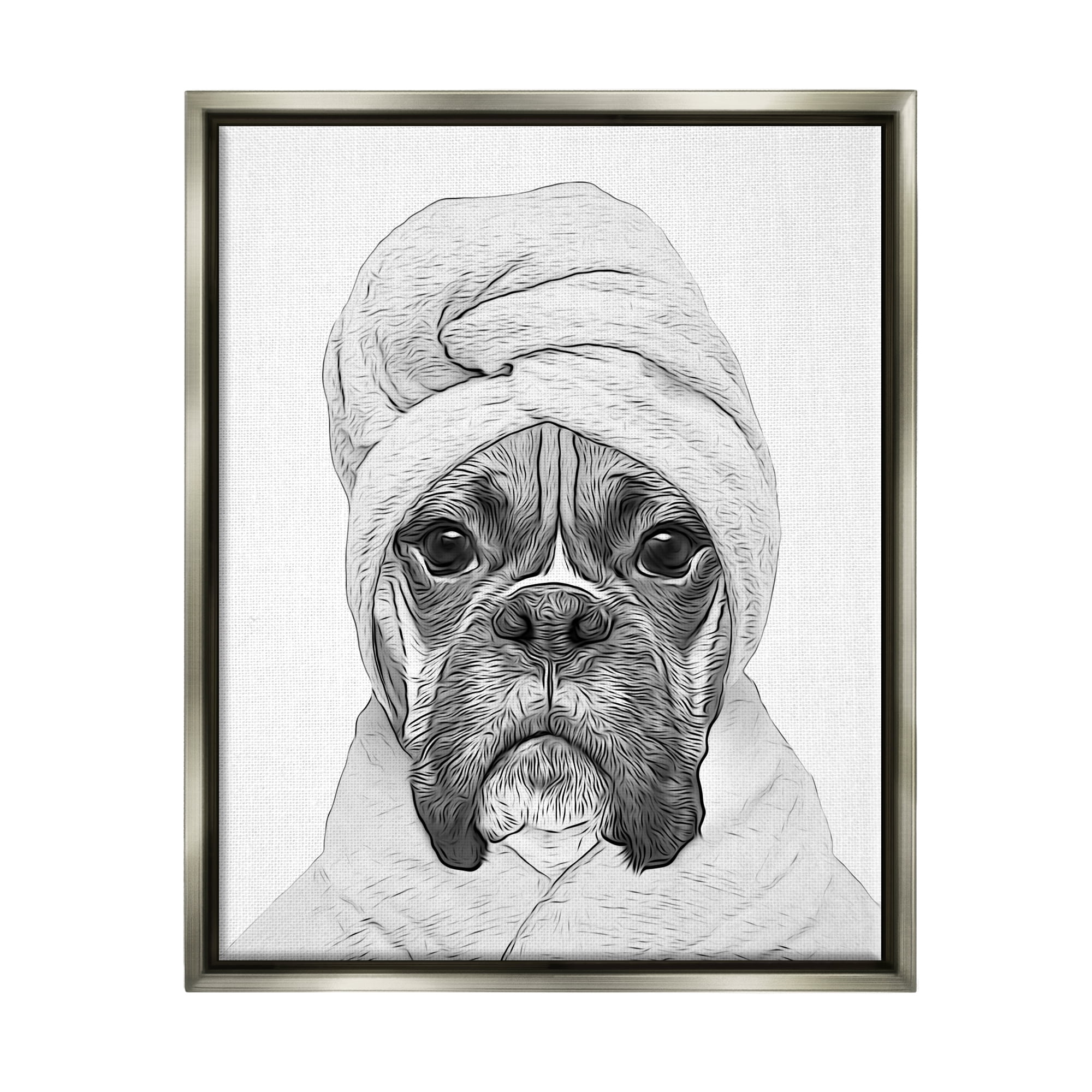 Stupell Industries Dog In Bathrobe Funny Pet Animals & Insects Painting Gray Floater Framed Art Print Wall Art