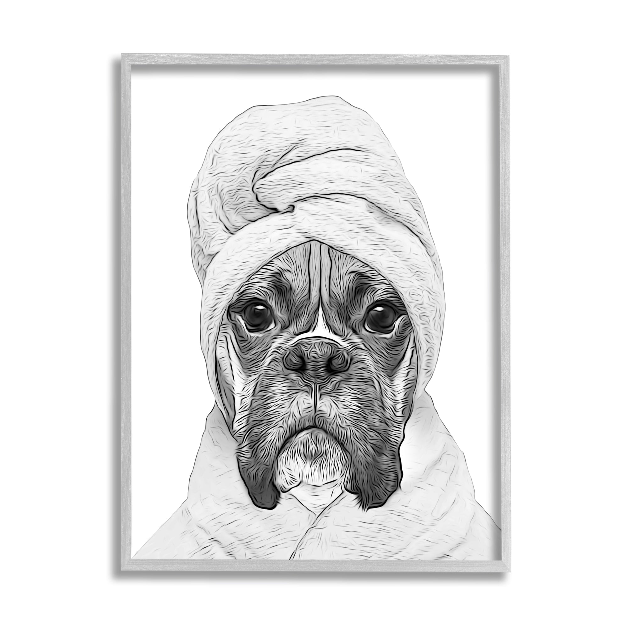 Stupell Industries Dog In Bathrobe Funny Pet Animals & Insects Painting Gray Framed Art Print Wall Art