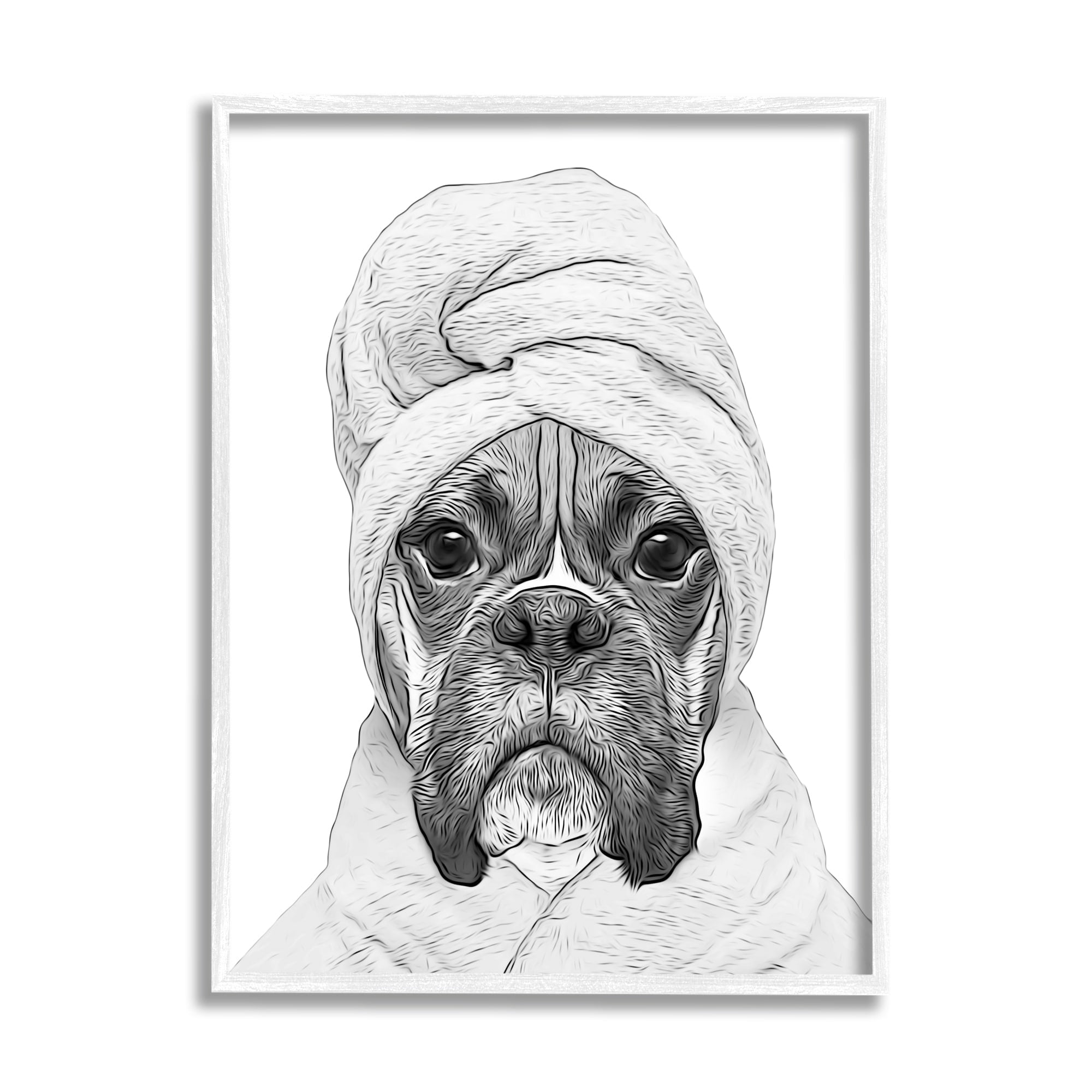 Stupell Industries Dog In Bathrobe Funny Pet Animals & Insects Painting White Framed Art Print Wall Art