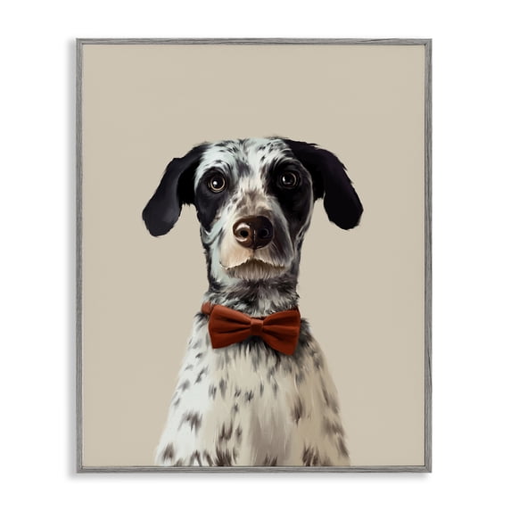 Stupell Industries Dog In Bow Tie Portrait Gray Framed Giclee Art design by Anna Lischenko, 30 x 24