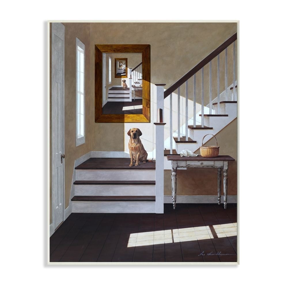 Stupell Industries Dog Infront of Pet Portrait Charming Country Interior Wall Plaque Design by Zhen-Huan Lu, 13" x 19"