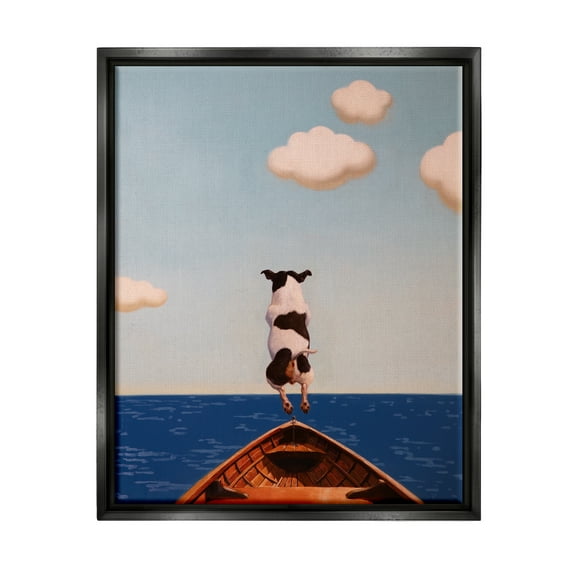 Stupell Industries Dog Jumping In Lake Animals & Insects Painting Black Floater Framed Canvas Art Print Wall Art, 17 x 21