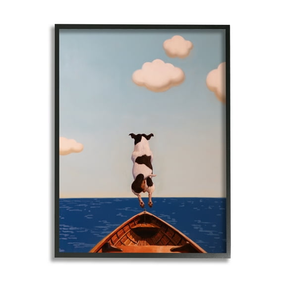 Stupell Industries Dog Jumping In Lake Animals & Insects Painting Black Framed Art Print Wall Art, 16 x 20