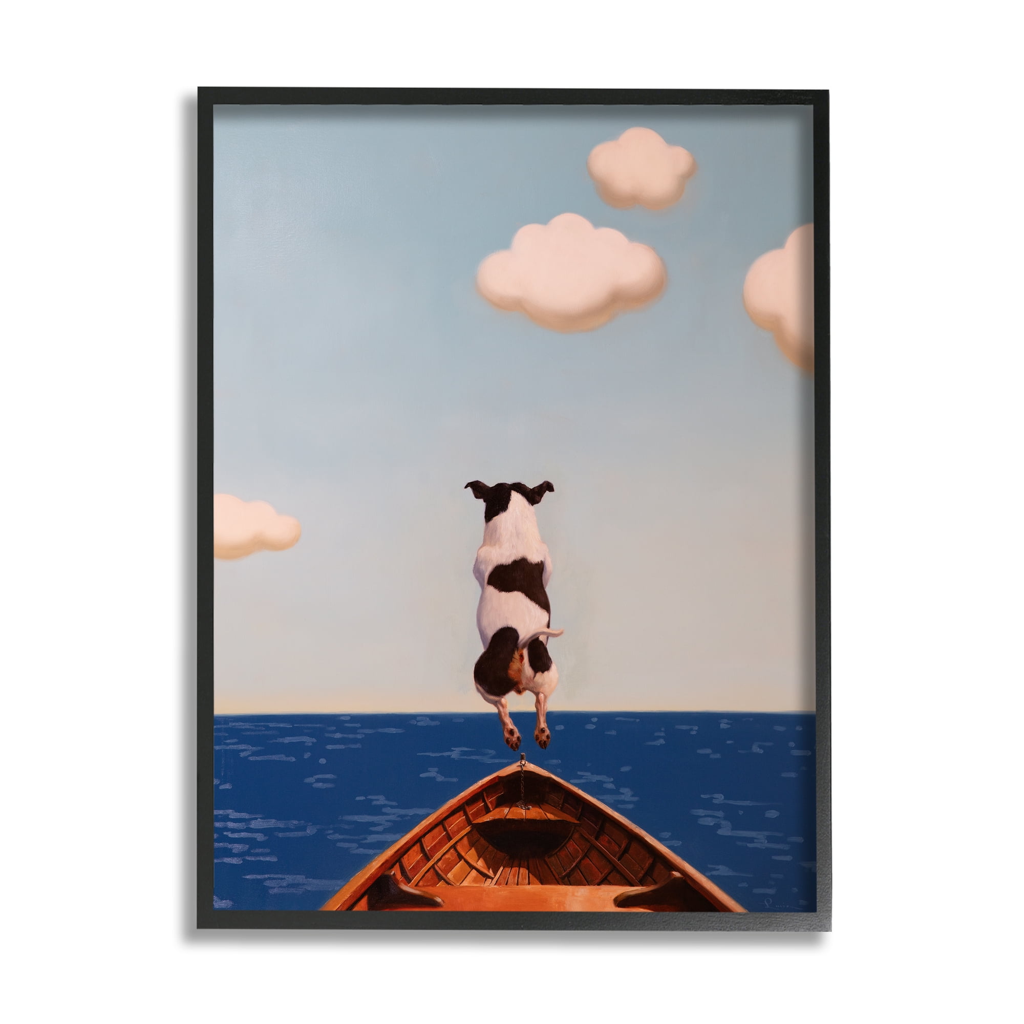 Stupell Industries Dog Jumping In Lake Animals & Insects Painting Black Framed Art Print Wall Art, 24 x 30