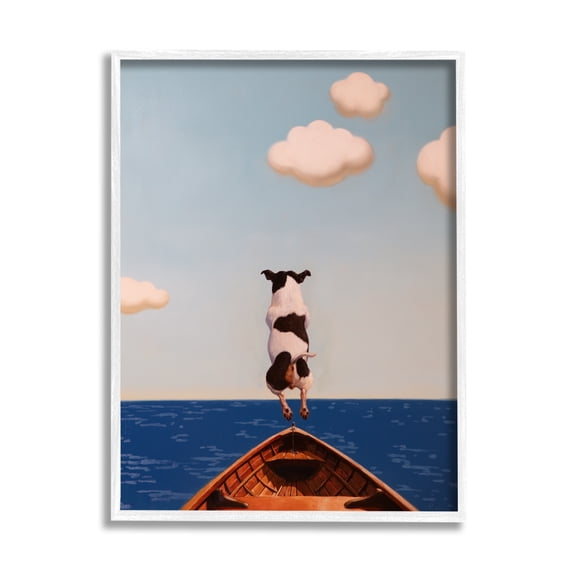 Stupell Industries Dog Jumping In Lake Animals & Insects Painting White Framed Art Print Wall Art, 11 x 14