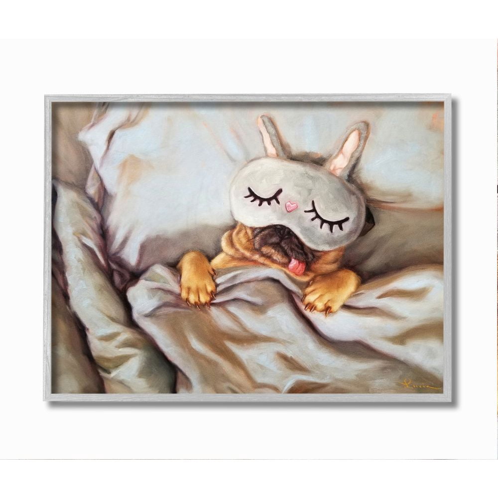 Stupell Industries Dog Nap Relaxation Pet Animal Humor Self-Care Framed Wall Art Design by Lucia Heffernan, 11" x 14", Gray Framed
