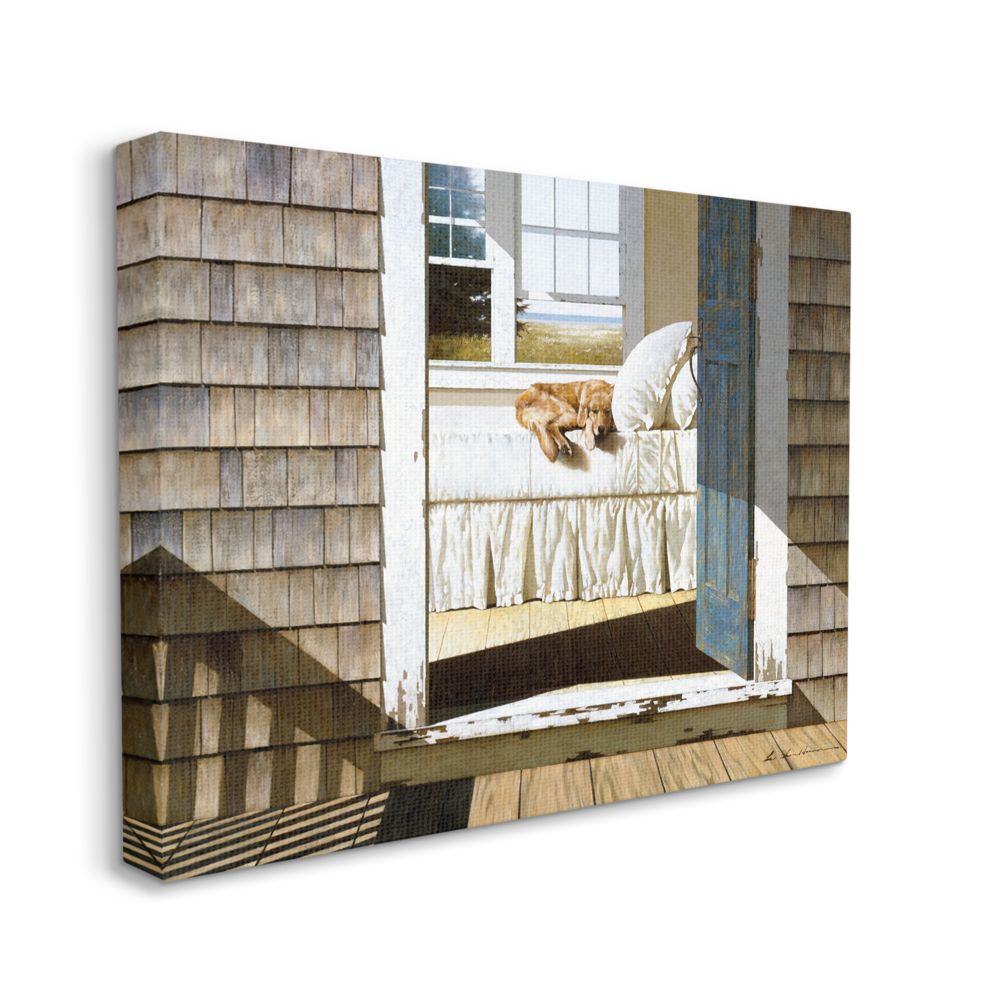 Stupell Industries Dog Nap at Cape House Realistic Coastal Painting Canvas Wall Art Design by Zhen-Huan Lu, 30" x 40"