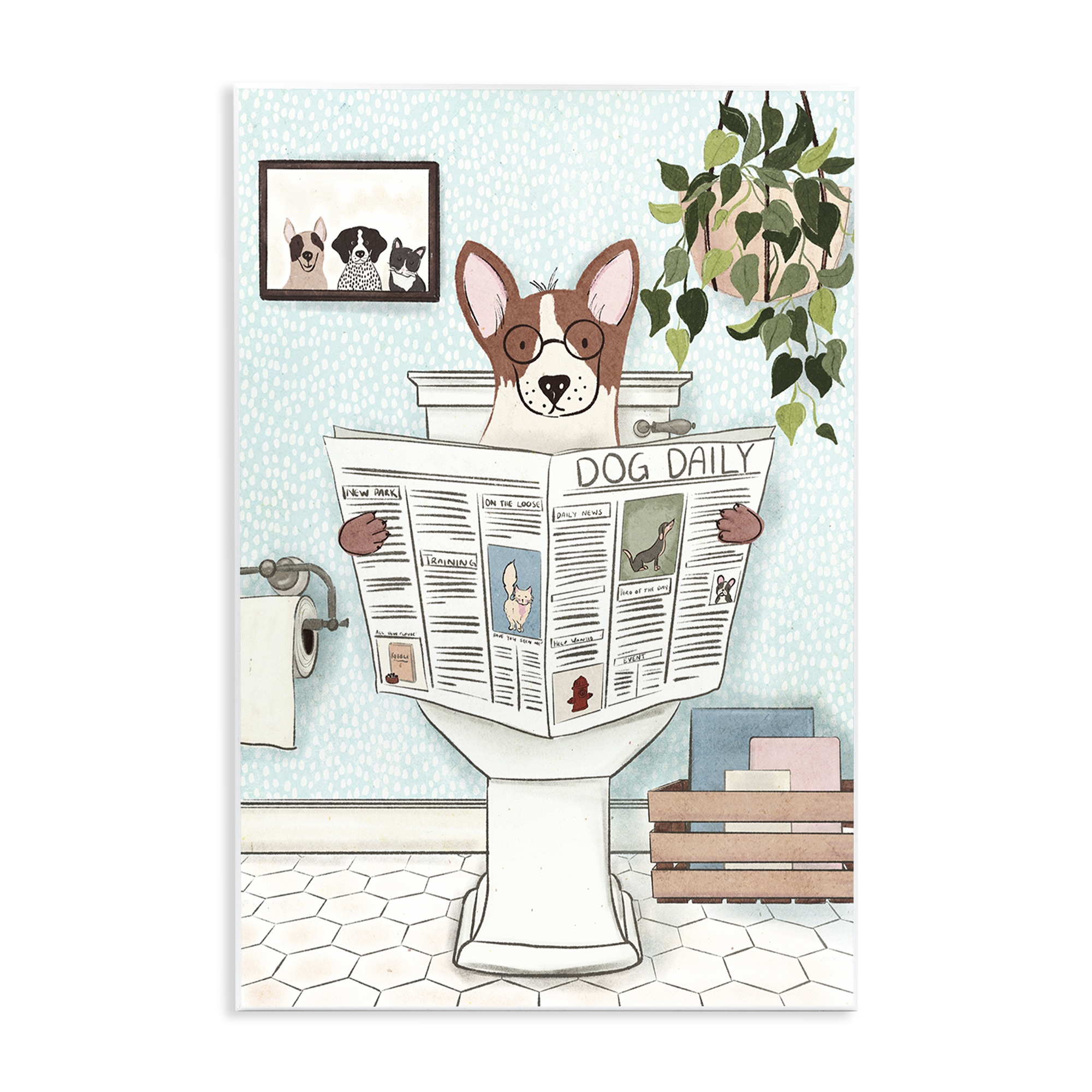 Stupell Industries Dog & Newspaper Bathroom Bath & Laundry Painting Unframed Art Print Wall Art, 13 x 19
