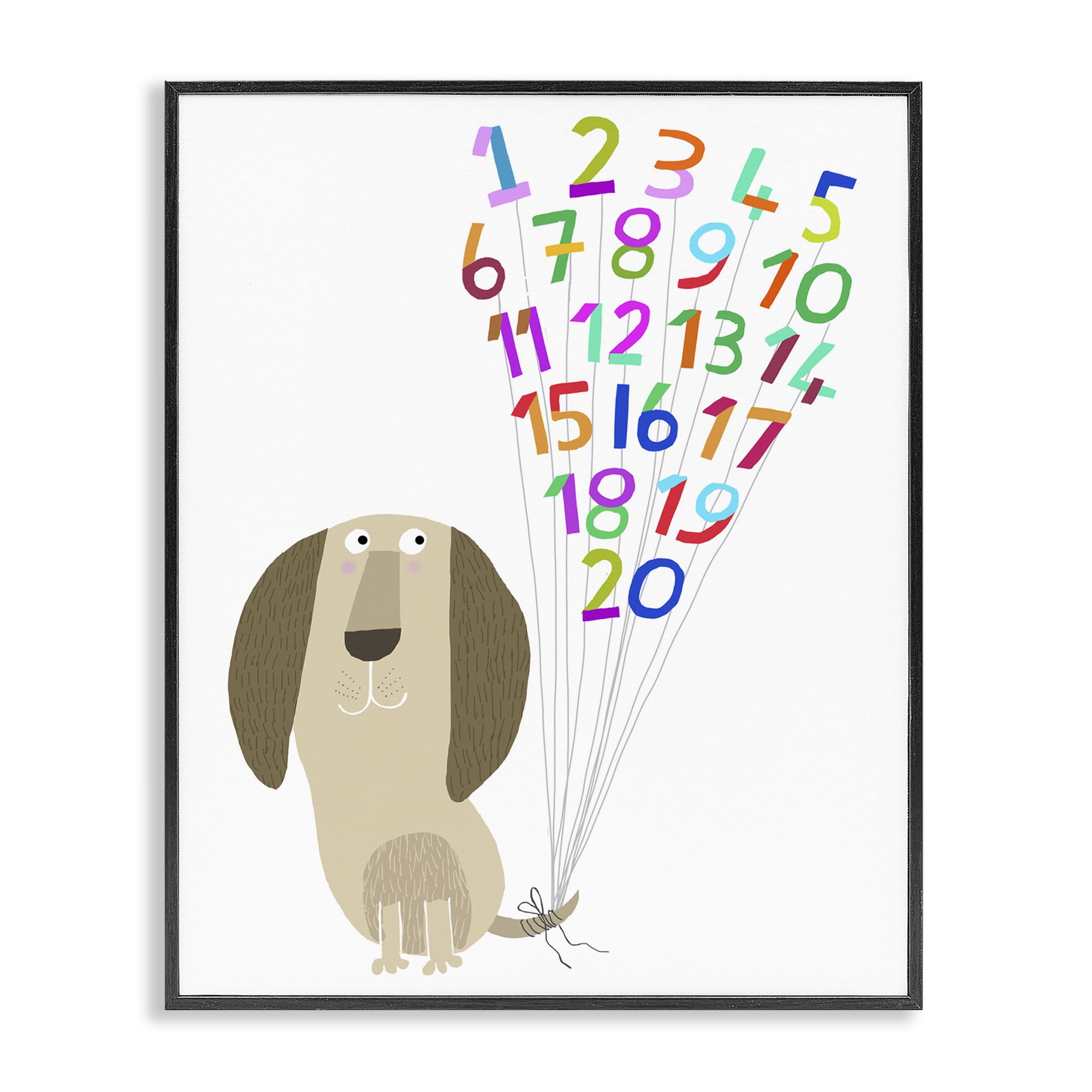 Stupell Industries Dog & Number Balloons Animals & Insects Painting Black Framed Art Print Wall Art, 11 x 14